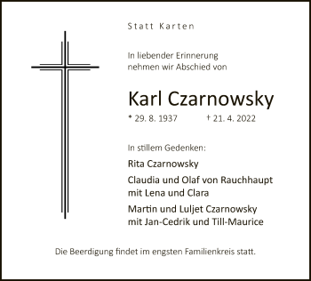 Traueranzeige von Karl Czarnowsky von Neue Westfälische