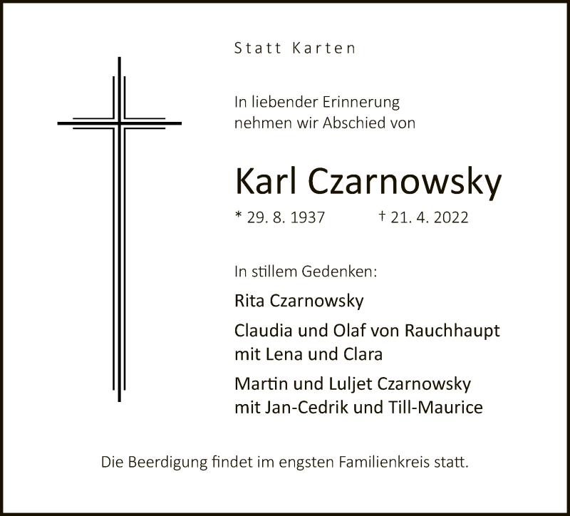  Traueranzeige für Karl Czarnowsky vom 25.04.2022 aus Neue Westfälische