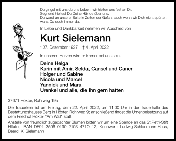 Traueranzeige von Kurt Sielemann von Neue Westfälische