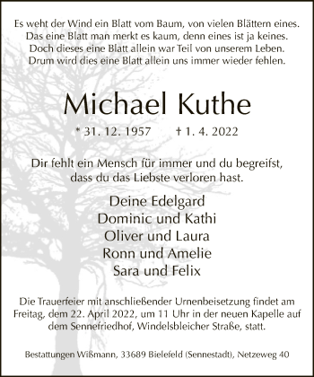 Traueranzeige von Michael Kuthe von Neue Westfälische