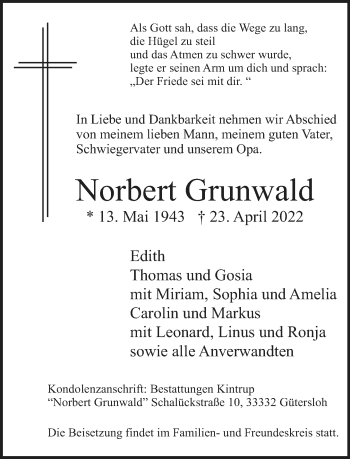 Traueranzeige von Norbert Grunwald von Neue Westfälische