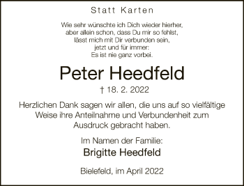 Traueranzeige von Peter Heedfeld von Neue Westfälische