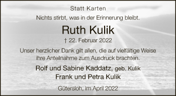 Traueranzeige von Ruth Kulik von Neue Westfälische