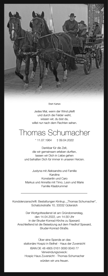 Traueranzeige von Thomas Schumacher von Neue Westfälische