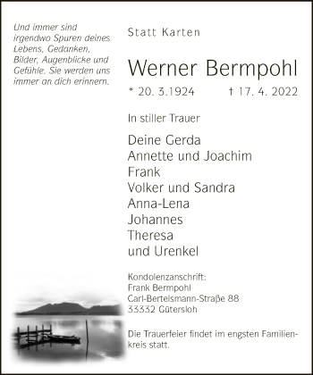 Traueranzeige von Werner Bermpohl von Neue Westfälische
