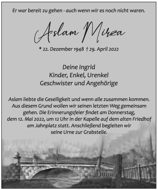 Traueranzeige von Aslam Mihza von Neue Westfälische