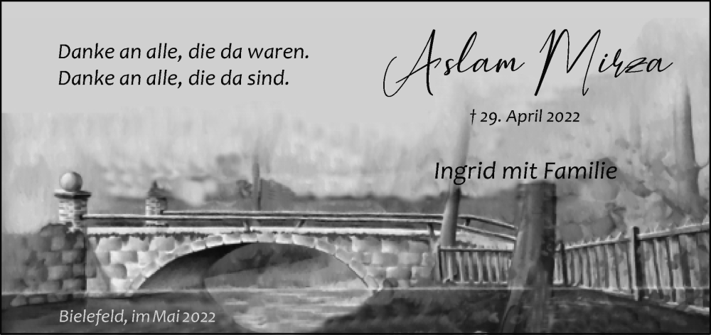  Traueranzeige für Aslam Mirza vom 28.05.2022 aus Neue Westfälische