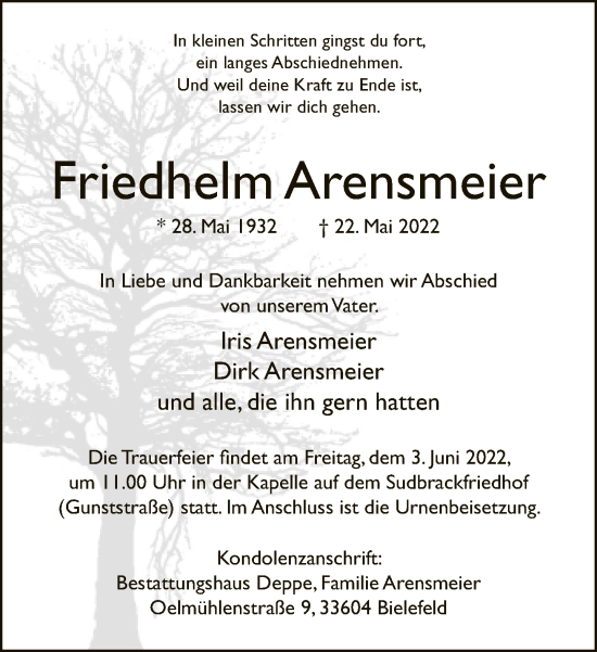 Traueranzeige von Friedhelm Arensmeier von Neue Westfälische