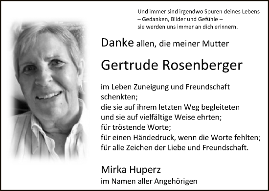 Traueranzeige von Gertrude Rosenberger von Neue Westfälische