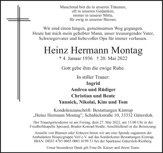 Traueranzeige von Heinz Hermann Montag von Neue Westfälische