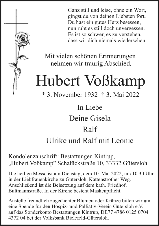 Traueranzeige von Hubert Voßkamp von Neue Westfälische