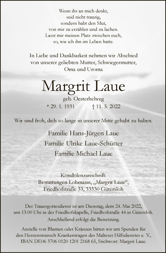 Traueranzeige von Margrit Laue von Neue Westfälische