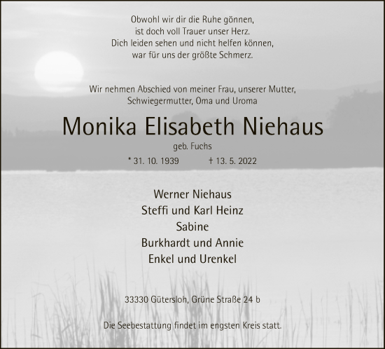 Traueranzeige von Monika Elisabeth Niehaus von Neue Westfälische