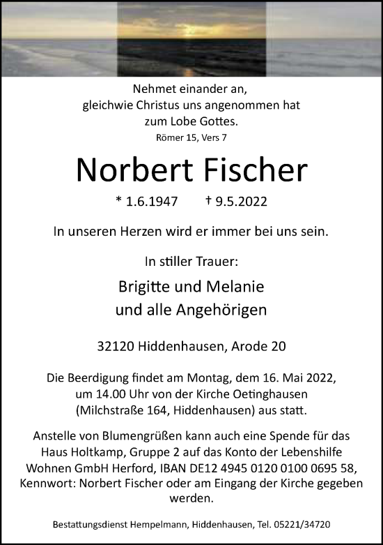 Traueranzeige von Norbert Fischer von Neue Westfälische
