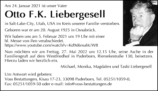 Traueranzeige von Otto  Liebergesell von Neue Westfälische