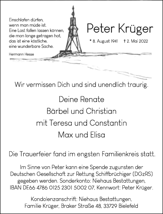 Traueranzeige von Peter Krüger von Neue Westfälische