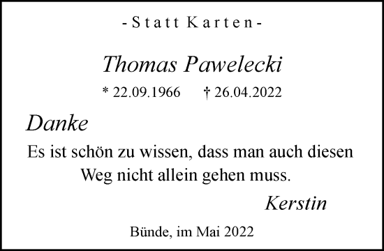 Traueranzeige von Thomas Pawelecki von Neue Westfälische