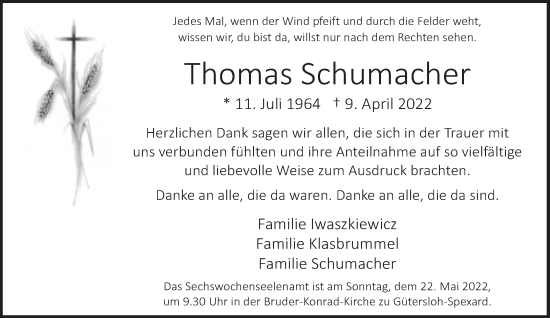 Traueranzeige von Thomas Schumacher von Neue Westfälische