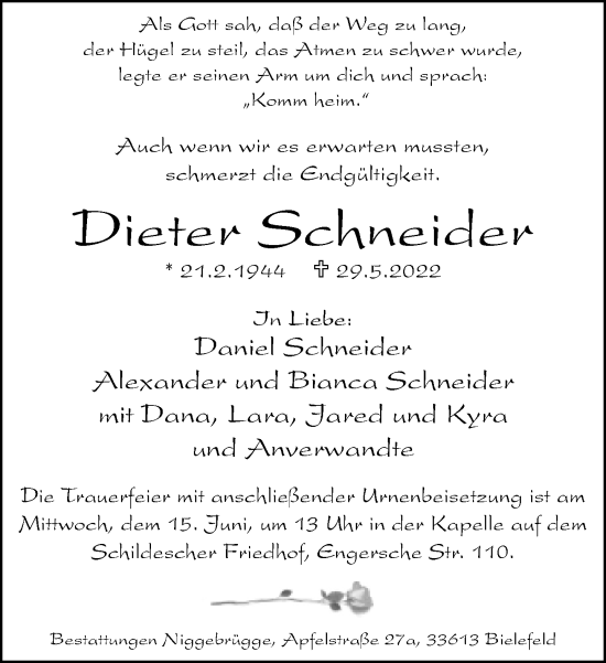 Traueranzeige von Dieter Schneider von Neue Westfälische