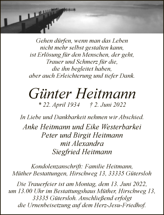 Traueranzeige von Günter Heitmann von Neue Westfälische