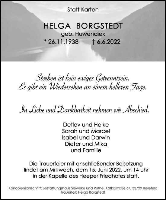 Traueranzeige von Helga Borgstedt von Neue Westfälische