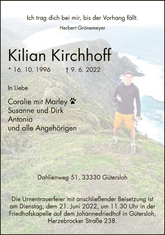  Traueranzeige für Kilian Kirchhoff vom 15.06.2022 aus Neue Westfälische