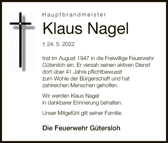 Traueranzeige von Klaus Nagel von Neue Westfälische