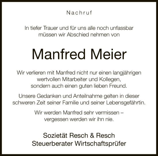 Traueranzeige von Manfred Meier von Neue Westfälische