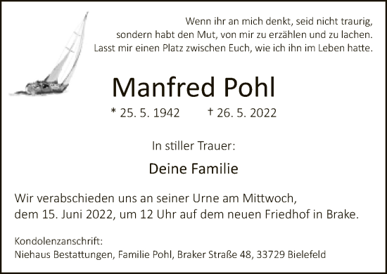 Traueranzeige von Manfred Pohl von Neue Westfälische