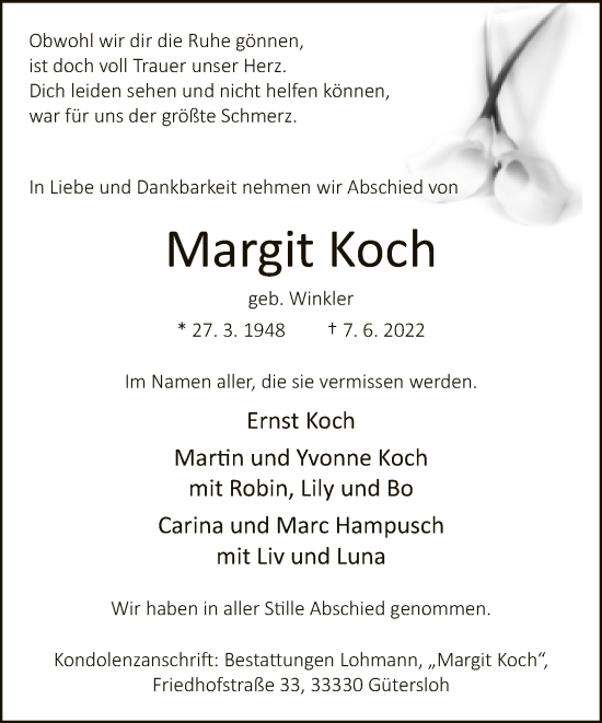 Traueranzeige von Margit Koch von Neue Westfälische