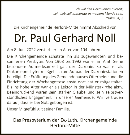 Traueranzeige von Paul Gerhard Noll von Neue Westfälische