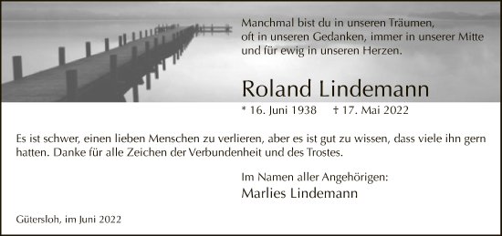 Traueranzeige von Roland Lindemann von Neue Westfälische