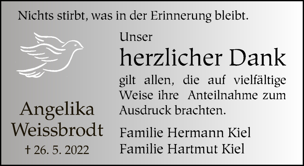  Traueranzeige für Angelika Weissbrodt vom 23.07.2022 aus Neue Westfälische