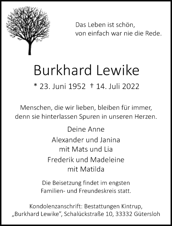 Traueranzeige von Burkhard Lewike von Neue Westfälische