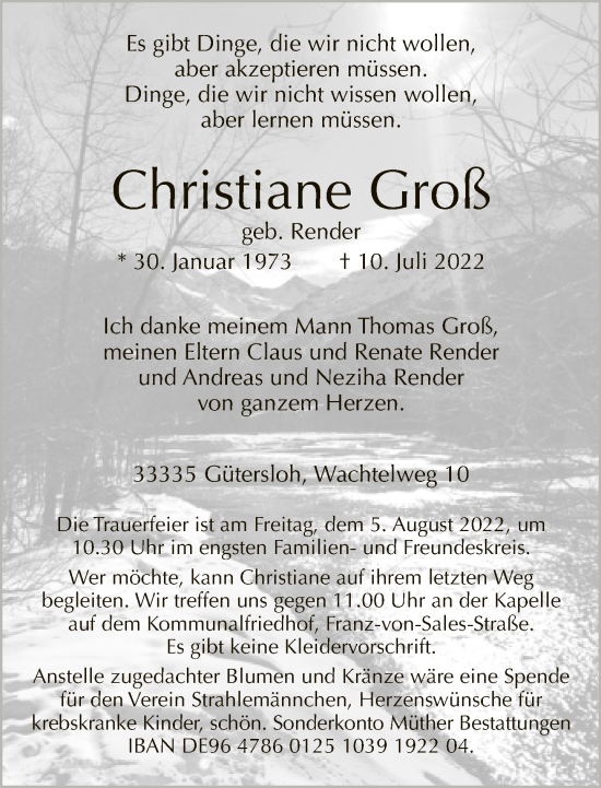 Traueranzeige von Christiane Groß von Neue Westfälische