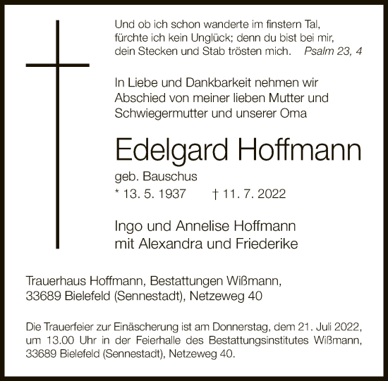 Traueranzeige von Edelgard Hoffmann von Neue Westfälische