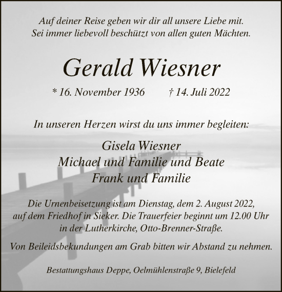 Traueranzeige von Gerald Wiesner von Neue Westfälische