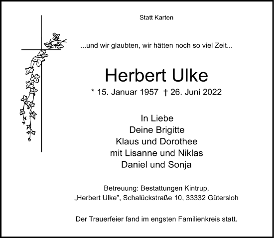Traueranzeige von Herbert Ulke von Neue Westfälische