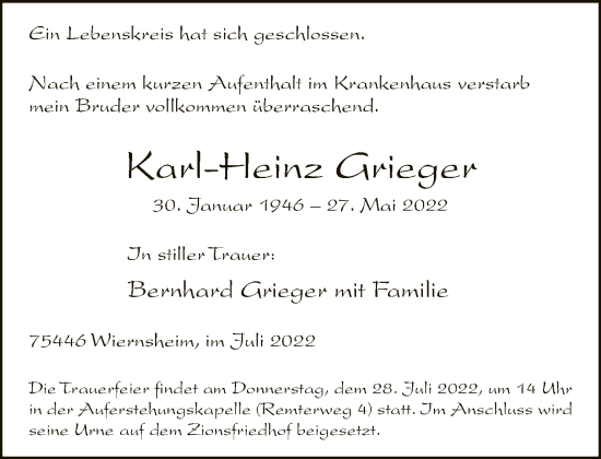 Traueranzeige von Karl-Heinz Grieger von Neue Westfälische