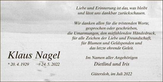 Traueranzeige von Klaus Nagel von Neue Westfälische