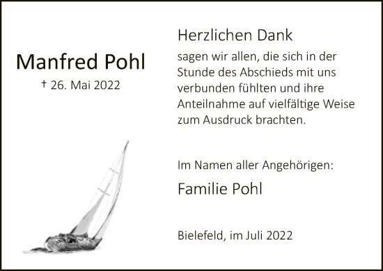 Traueranzeige von Manfred Pohl von Neue Westfälische