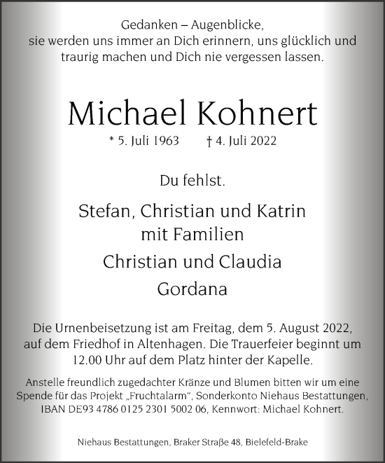 Traueranzeige von Michael Kohnert von Neue Westfälische