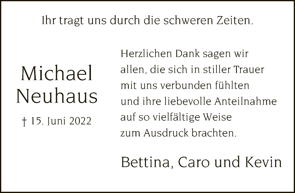  Traueranzeige für Michael Neuhaus vom 16.07.2022 aus Neue Westfälische