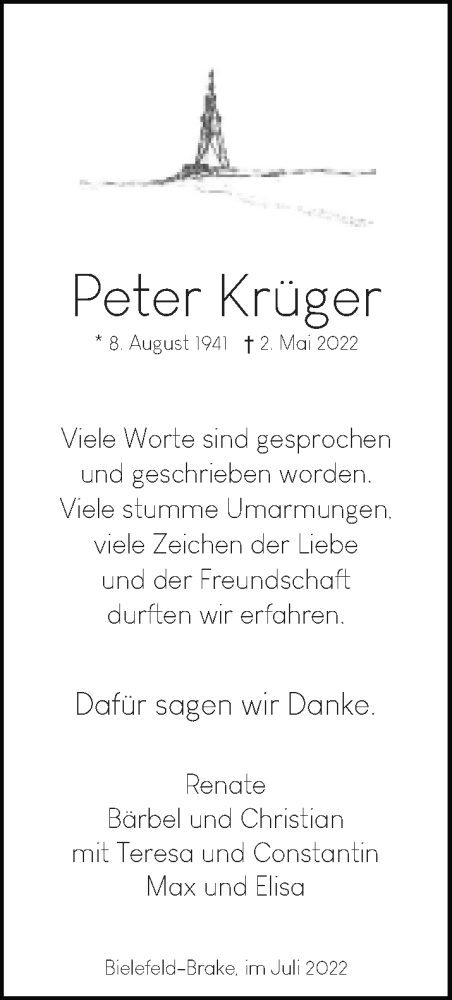 Traueranzeige von Peter Krüger von Neue Westfälische