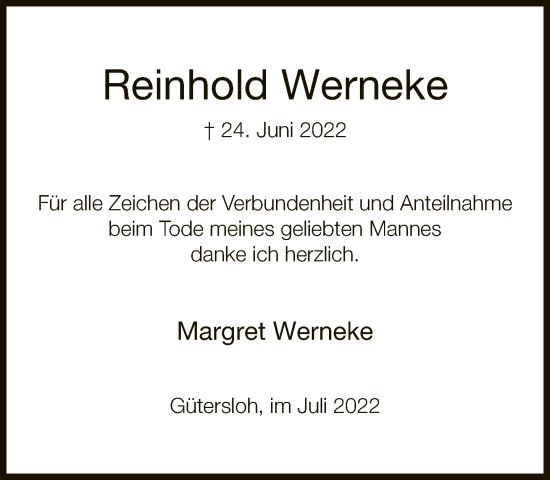 Traueranzeige von Reinhold Werneke von Neue Westfälische