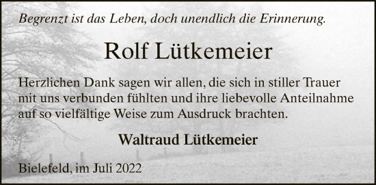 Traueranzeige von Rolf Lütkemeier von Neue Westfälische