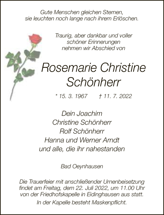 Traueranzeige von Rosemarie Christine Schönherr von Neue Westfälische