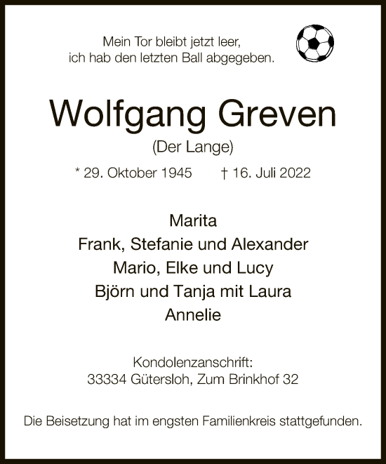 Traueranzeige von Wolfgang Greven von Neue Westfälische