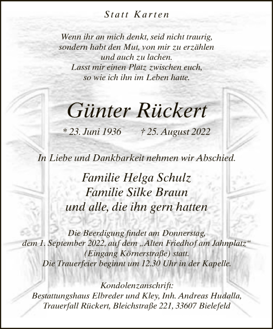 Traueranzeige von Günter Rückert von Neue Westfälische