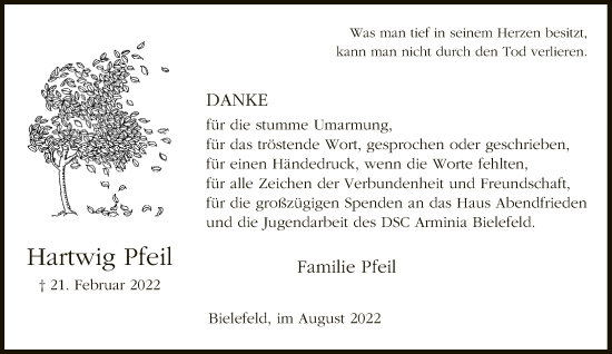 Traueranzeige von Hartwig Pfeil von Neue Westfälische